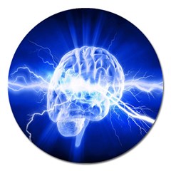 Lightning Brain Blue Magnet 5  (round) by Mariart