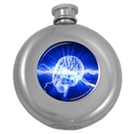 Lightning Brain Blue Round Hip Flask (5 oz) Front