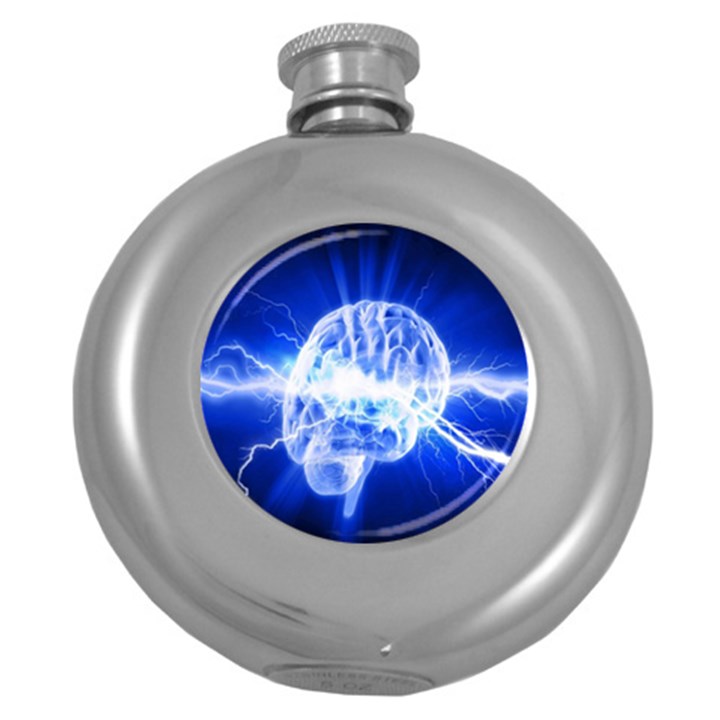 Lightning Brain Blue Round Hip Flask (5 oz)