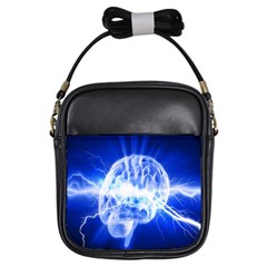 Lightning Brain Blue Girls Sling Bags