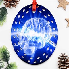 Lightning Brain Blue Ornament (oval Filigree) by Mariart