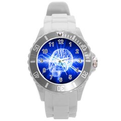 Lightning Brain Blue Round Plastic Sport Watch (l)