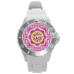 Kali Yantra Inverted Rainbow Round Plastic Sport Watch (l)