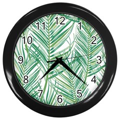 Jungle Fever Green Leaves Wall Clocks (black) by Mariart