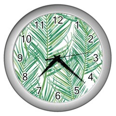 Jungle Fever Green Leaves Wall Clocks (silver)  by Mariart