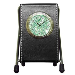 Jungle Fever Green Leaves Pen Holder Desk Clocks by Mariart