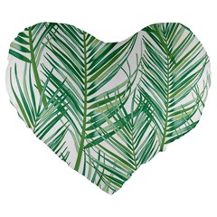 Jungle Fever Green Leaves Large 19  Premium Flano Heart Shape Cushions by Mariart