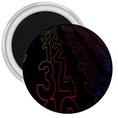 Neon Number 3  Magnets