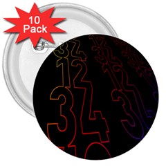 Neon Number 3  Buttons (10 Pack)  by Mariart