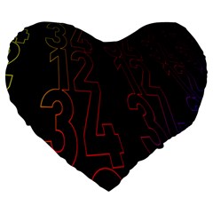 Neon Number Large 19  Premium Heart Shape Cushions by Mariart