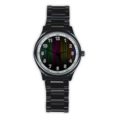 Line Rain Rainbow Light Stripes Lines Flow Stainless Steel Round Watch