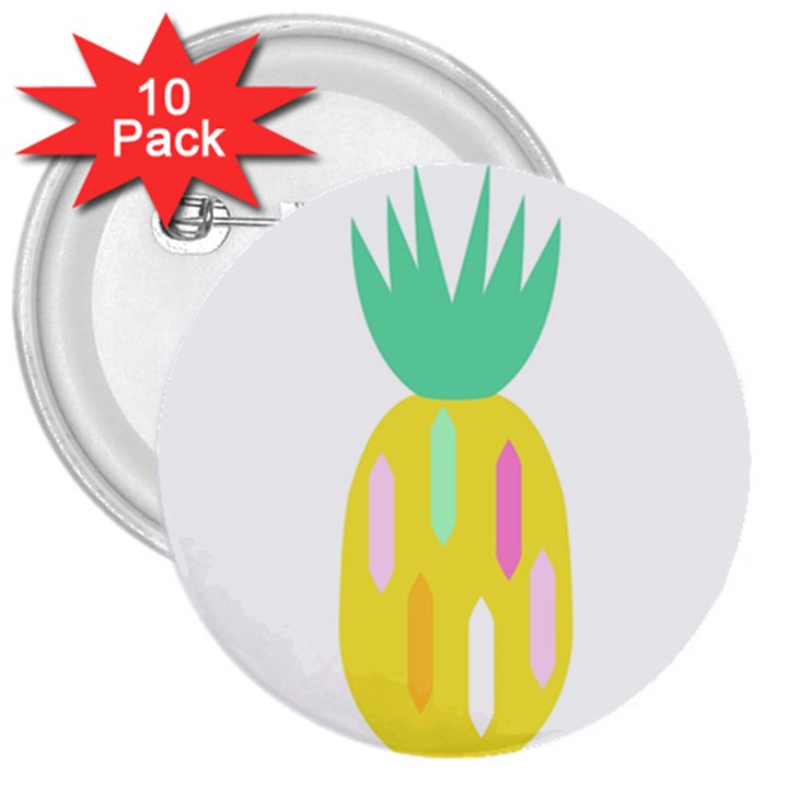 Pineapple Fruite Yellow Triangle Pink White 3  Buttons (10 pack) 