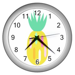 Pineapple Fruite Yellow Triangle Pink White Wall Clocks (silver) 