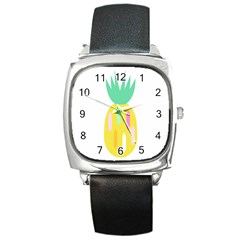 Pineapple Fruite Yellow Triangle Pink White Square Metal Watch by Mariart