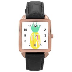 Pineapple Fruite Yellow Triangle Pink White Rose Gold Leather Watch 