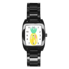 Pineapple Fruite Yellow Triangle Pink White Stainless Steel Barrel Watch