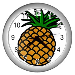 Pineapple Fruite Yellow Green Orange Wall Clocks (silver) 