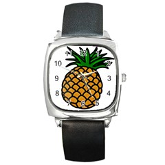 Pineapple Fruite Yellow Green Orange Square Metal Watch