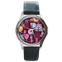 Boho Tribal Watercolor Pattern  Round Metal Watch by paulaoliveiradesign