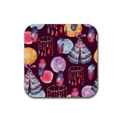 Boho Tribal Watercolor Pattern  Rubber Coaster (square)  by paulaoliveiradesign