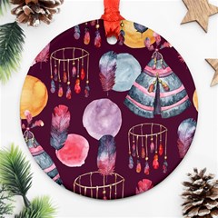 Boho Tribal Watercolor Pattern  Round Ornament (two Sides)