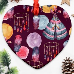 Boho Tribal Watercolor Pattern  Heart Ornament (two Sides)