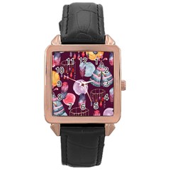 Boho Tribal Watercolor Pattern  Rose Gold Leather Watch  by paulaoliveiradesign