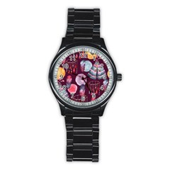 Boho Tribal Watercolor Pattern  Stainless Steel Round Watch by paulaoliveiradesign