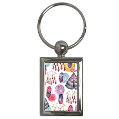 Boho Tribal Watercolor White Pattern Key Chains (rectangle) 