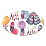 Boho Tribal Watercolor White Pattern Oval Magnet Front