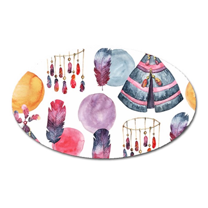 Boho Tribal Watercolor White Pattern Oval Magnet