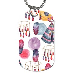 Boho Tribal Watercolor White Pattern Dog Tag (one Side) by paulaoliveiradesign