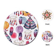 Boho Tribal Watercolor White Pattern Playing Cards (round) 