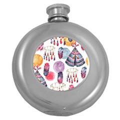 Boho Tribal Watercolor White Pattern Round Hip Flask (5 Oz) by paulaoliveiradesign