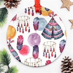 Boho Tribal Watercolor White Pattern Round Ornament (two Sides)