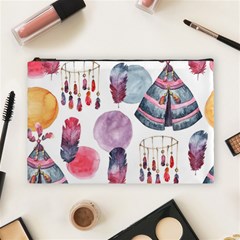 Boho Tribal Watercolor White Pattern Cosmetic Bag (large)  by paulaoliveiradesign