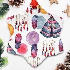 Boho Tribal Watercolor White Pattern Ornament (snowflake)