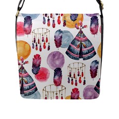 Boho Tribal Watercolor White Pattern Flap Messenger Bag (l)  by paulaoliveiradesign