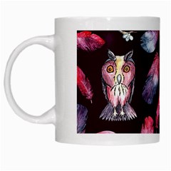 Boho Owl And Feather Pattern White Mugs by paulaoliveiradesign