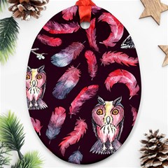 Boho Owl And Feather Pattern Oval Ornament (two Sides)