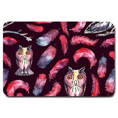 Boho Owl And Feather Pattern Large Doormat  by paulaoliveiradesign