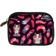 Boho Owl And Feather Pattern Digital Camera Cases by paulaoliveiradesign