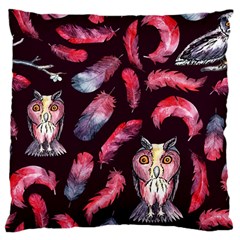 Boho Owl And Feather Pattern Large Cushion Case (one Side) by paulaoliveiradesign