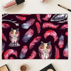 Boho Owl And Feather Pattern Cosmetic Bag (xxl)  by paulaoliveiradesign