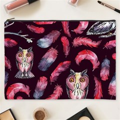 Boho Owl And Feather Pattern Cosmetic Bag (xxxl)  by paulaoliveiradesign