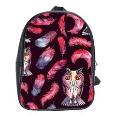 Boho Owl And Feather Pattern School Bag (xl) by paulaoliveiradesign