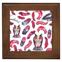 Boho Owl And Feather White Pattern Framed Tiles by paulaoliveiradesign