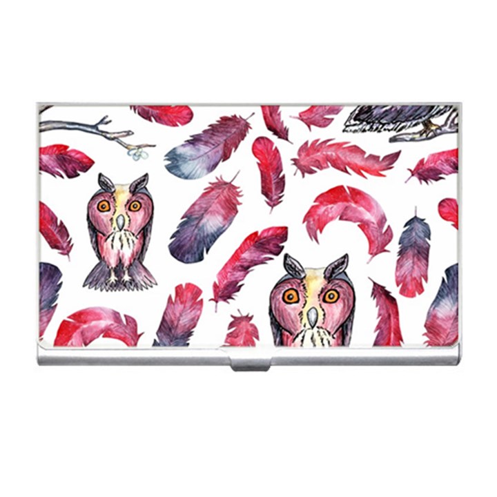 Boho Owl and Feather White Pattern Business Card Holders