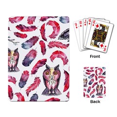 Boho Owl And Feather White Pattern Playing Card