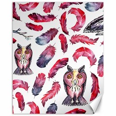 Boho Owl And Feather White Pattern Canvas 11  X 14  